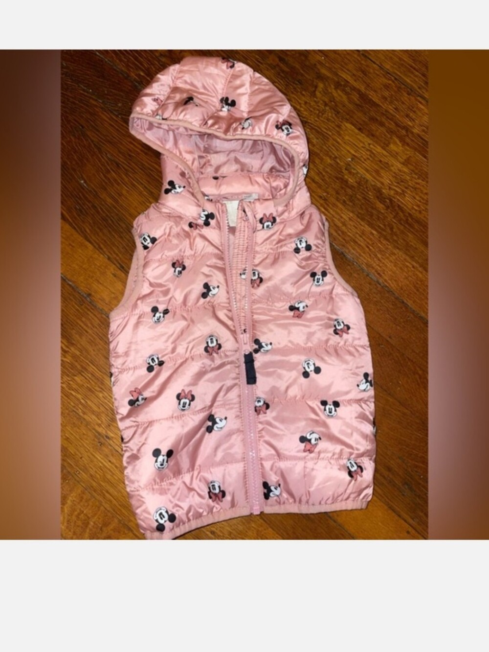 H&M Pink Disney Minnie Print Hooded Puffer Vest 6mths